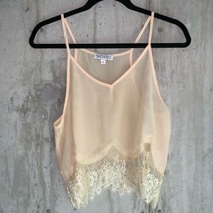 Sheer Peach Lace Cami Tank Top